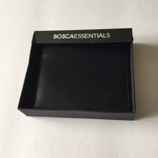 BOSCA ESSENTIALS MENS NAPPA LEATHER BI-FOLD WALLET BLACK NEW IN BOX