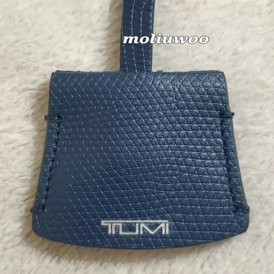 New Tumi Key Fob/Key Chain in Navy Embossed Leather With Silver Logo