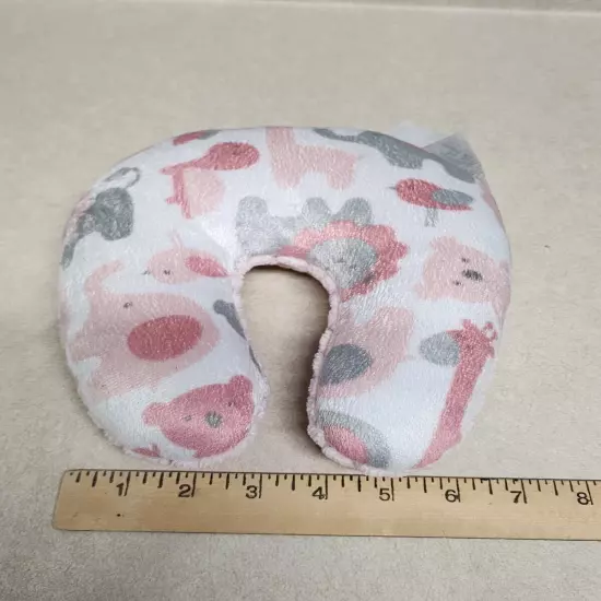 Baby/Toddler Pink Gray Farm Animals Soft Travel Neck Pillow 8" Long 7" Wide EUC