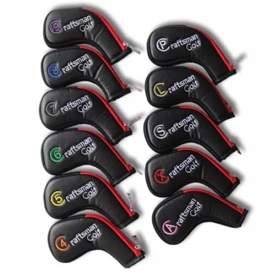 Craftsman Golf 11pcs /Set Black with Red Edge Iron Head Cover Headcover Set