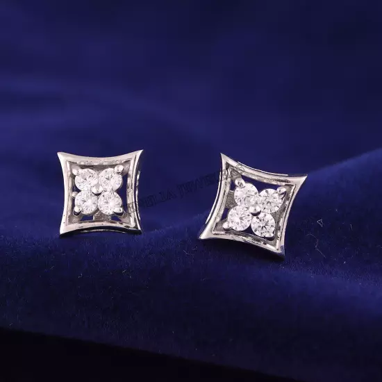 0.50 Ct Round Cut Simulated Diamond Square Floral Stud Earrings Gift 925 Silver