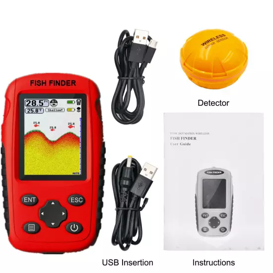 180m Range, 50m Depth, Colour Wireless Fish Finder Rechargeable-Carp, boat, rod