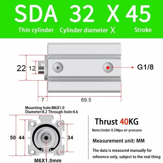 SDA32 Double Acting Pneumatic Cylinder Without Magnet SDA32X5 X10 X15 X20-X100