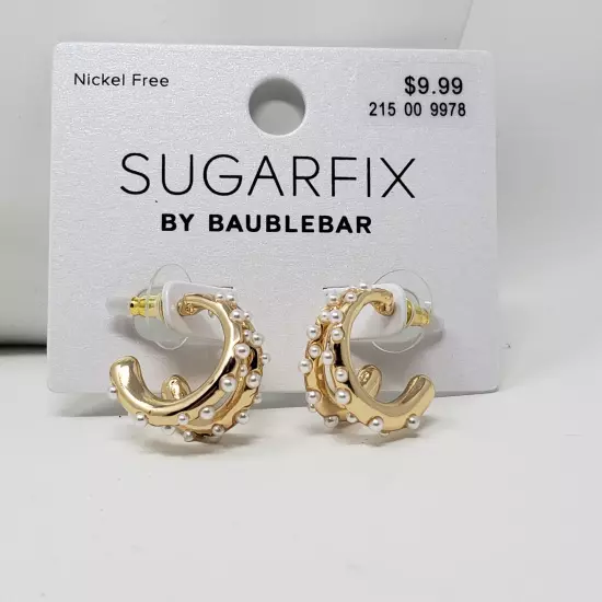 NWT Sugarfix by Baublebar Gold-Tone Lot of 7 Earrings Hoop Cuff Pearl Rhinestone