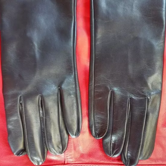 ULTRA LONG Size 8 BLACK UNLINED KID LEATHER GLOVES FORMAL EVENING BOUDOIR