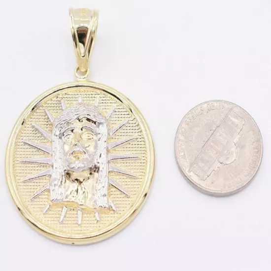 2" Jesus Head Medallion Diamond Cut Charm Pendant Real 10K Yellow Gold