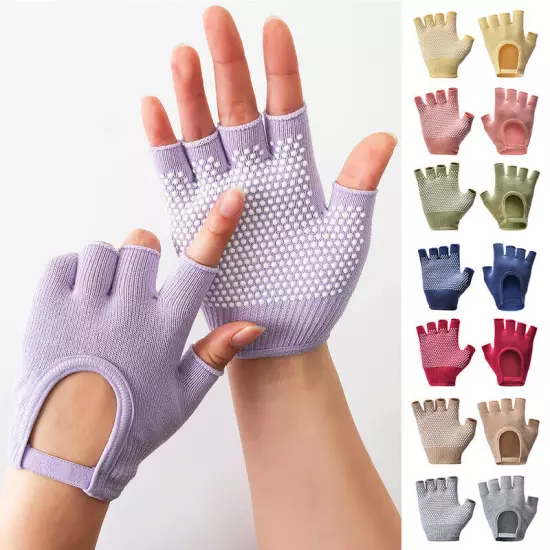 Pilates Yoga Non-Slip Grip Workout Gloves Weight Lifting Gym Half-Finger Mittens