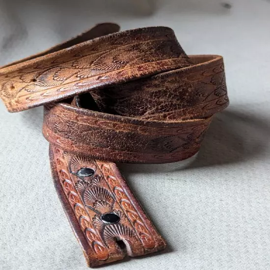 vintage HAND TOOLED buckle belt 40 leather WESTERN full grain COWHIDE cowboy