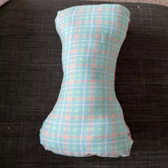 2 Sided Neck Pillow, Handmade, Dog Bone Shaped, WASHABLE -flowers & Plaid Pastel