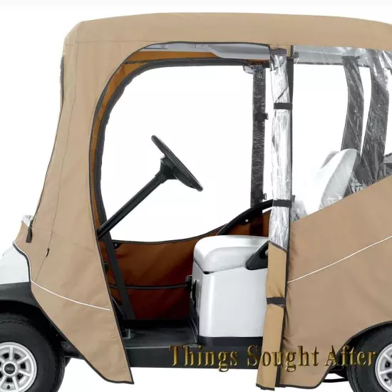 Deluxe 2-Person Golf Car Enclosure for 64-68" Roof Khaki Cart Cover w/ Windows