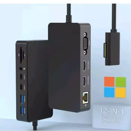 Microsoft Surface Dock Triple Display with Power Supply, 12 in 1 Surface Pro