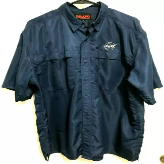 NASA Space Men Dark Navy Button Front Vented Short Sleeve Fishing Shirt XL Bravo