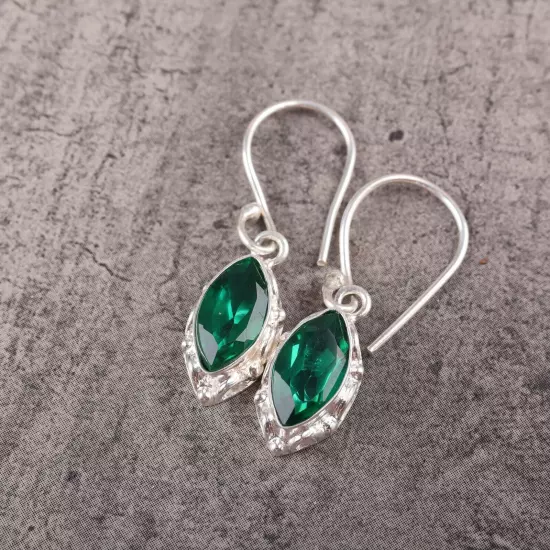 Genuine Green Emerald Unique Drop Elegant Wife Earrings Jewelry Sterling Silver