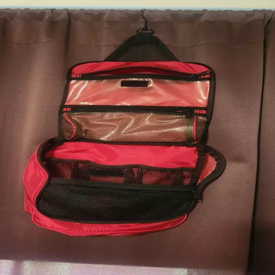 LL Bean Travel Toiletry Bag Personal Organizer Hanging Red Nylon 10"x9""