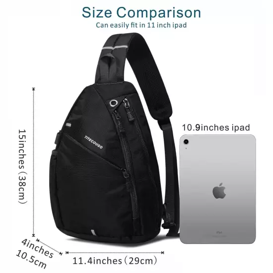 Black Sports Men 1 Sling Backpack Breathable Lightweight Chest Bag Leather Sh...