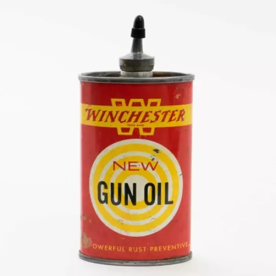 Vintage Red Yellow Can of Winchester New Gun Oil 3 Fluid Ounces 60% Full!