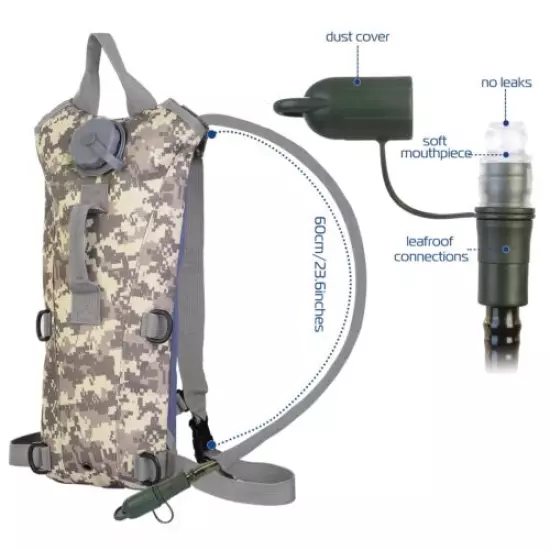 3L Water Bladder Bag Tactical Military Hiking Cycling Hydration Backpack Outdoor