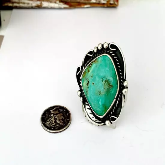 Sterling Silver 925 Turquoise Mexico Southwest Mens Native Style Bold Large Ring