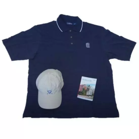 MEN'S LARGE NAVY PGA TOUR POLO GOLF SHIRT & CAP BUNDLE WITH USGA RULE BOOK