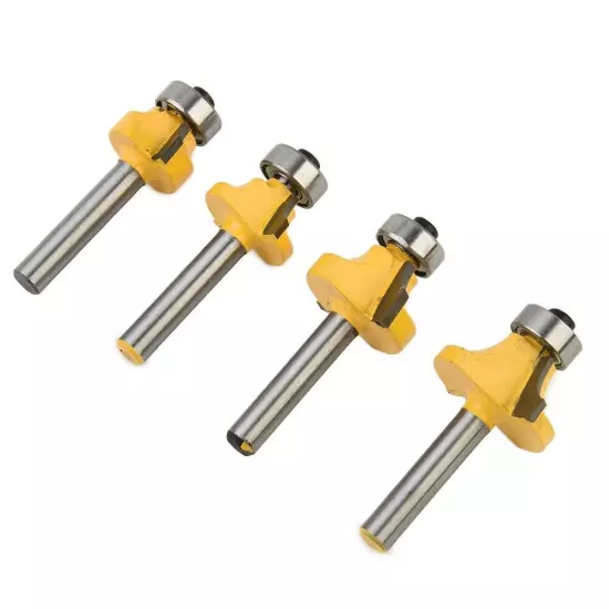 4 Pcs/1/4 Inch/Shank Round Over Bead Edge Forming Router Bit 1/2 3/8 1/4 1/8