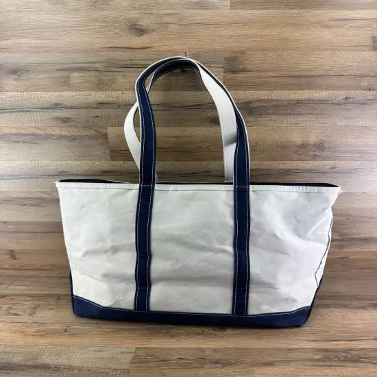 Vtg 90s “E” LL Bean Boat and Tote Navy Blue Canvas Bag USA Zip Closure at Top