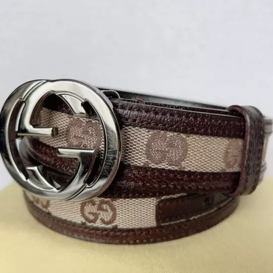 Gokumi GUCCI Belt Interlocking GG Canvas Silver Brown