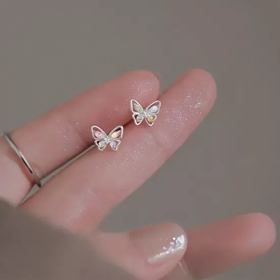 Silver Crystal Colourful Butterfly Stud Earrings Women Jewellerys 2022 Y9Y2