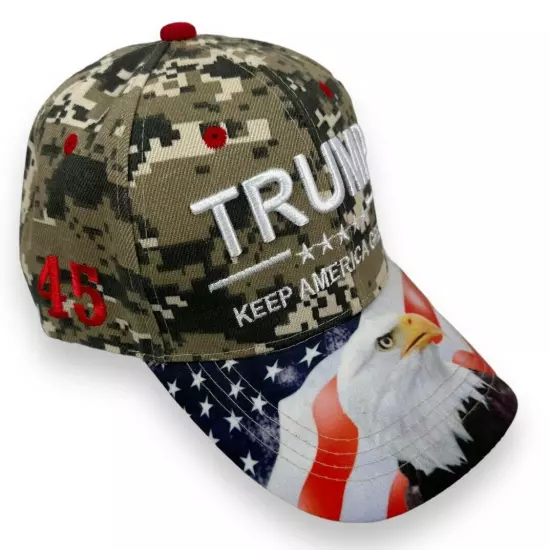 Donald Trump 45 Hat Keep America Great Bald Eagle US Flag Military Digital Camo