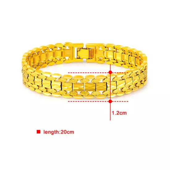 Fashion Cool 24K Yellow Gold Plated Gear Chains Bracelet 12mm 8" for Men