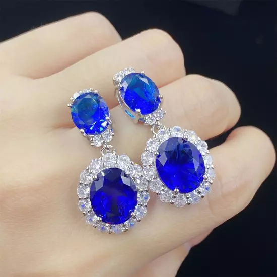 New Mix Color Fashion Jewelry Sapphire Blue Topaz Gemstone Women Silver Earring