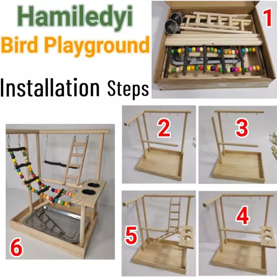 Parrots Playground, Bird Play Gym Wood Perch Stand Colours Climb Ladders Swing C