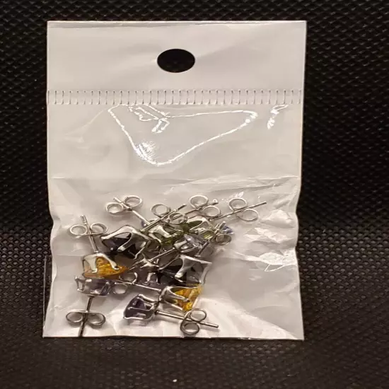 NIB 6 Pairs Hypoallergenic Nickel-Free Zircon Stud Earrings Set - Various Colors