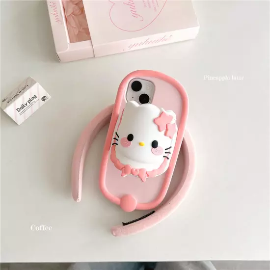 3D Slipper Cover Case Stand For iPhone 14 15 16 Pro Max 3D Cartoon Hello Kitty