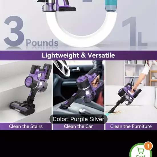 INSE S10 Cordless Vacuum For Pet Hair Power Saving with 26Kpa Powerful Suction