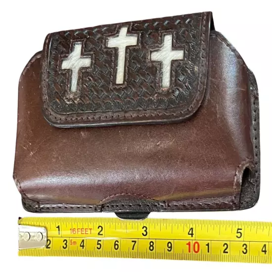 Western Leather Triple Cross Hair Cell Phone Holder For iPhone 4 And BlackBerry