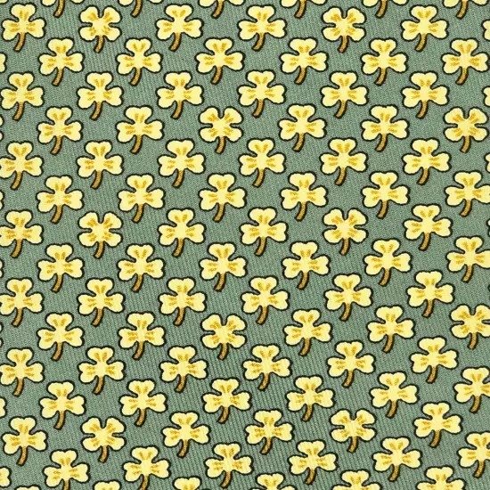 HERMES TIE 5005 EA Lucky Clover on Light Green Silk Necktie