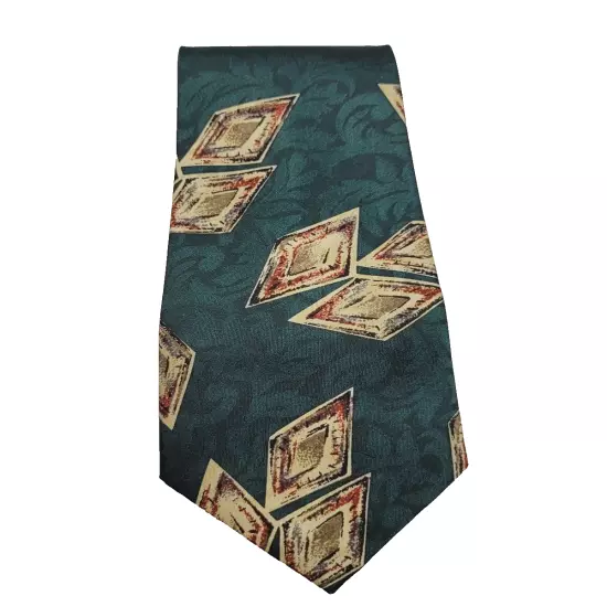 Green and Beige Falling Diamond Trio Pattern Ambassador Vintage Business Necktie