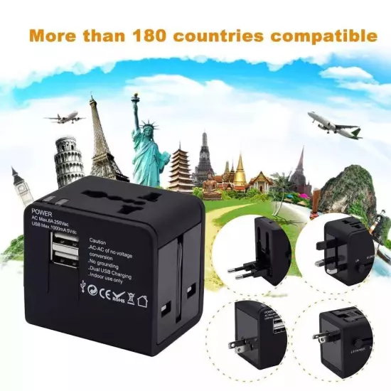 Universal Travel Adapter World Wide Use Multi Plug Charger UK EU AU US USB Ports