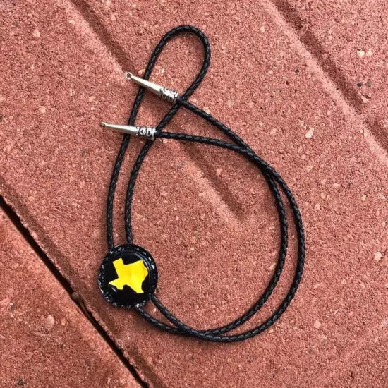 Texas Bottlecap Bolo Tie handmade western style black and yellow