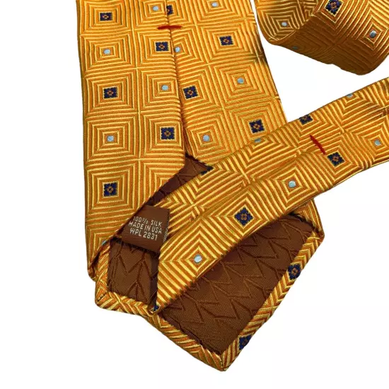 MICHAEL KORS Men's Necktie Yellow Geometric Blue Square Blue Micro Dot Silk