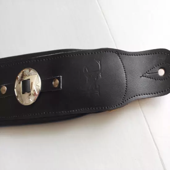 Wide Padded Iconic Concho Leather Blk Guitar Bass Strap Discontinued Model