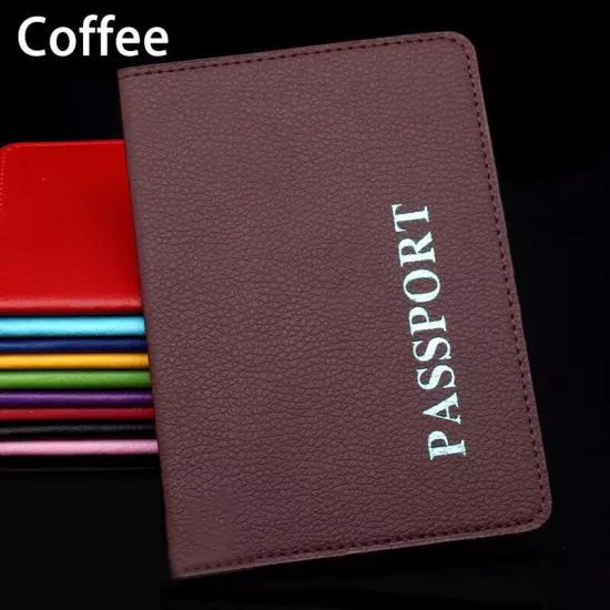 1PC PU Leather Passport Cover Case Holder Travel Purse ID Card Cover Solid Color