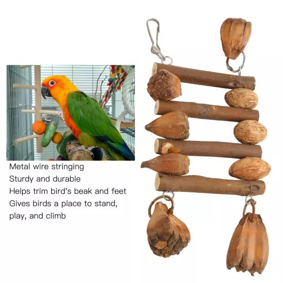 Bird Chew Toys Natural Logs Nuts Hand Crafted Parrot Cage Bite Toy for Macaw