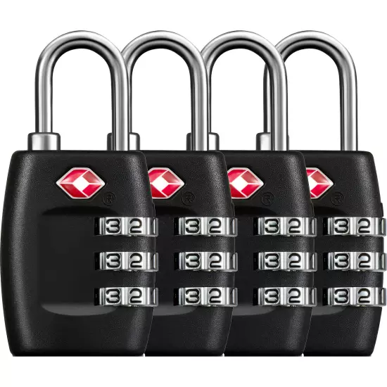 4x TSA Approved Luggage Lock Travel 3 Digit Combination Suitcase Padlock Reset