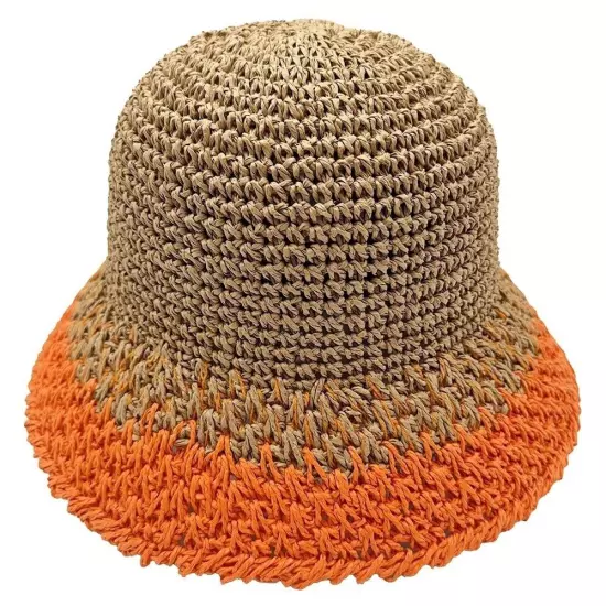 DIONA J TWO TONE STRAW BUCKET HAT ONE SIZE COLOR ORANGE