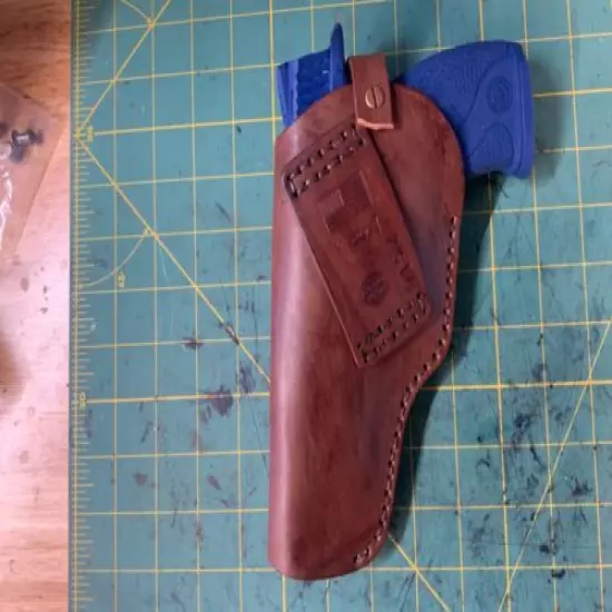 Handmade Leather RH Universal Cross Draw Holster Masonic carvings 