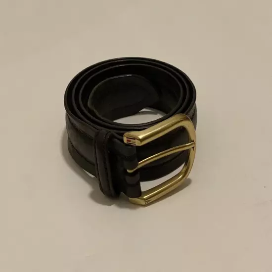 Tommy Hilfiger Men’s Belt 38 Leather Black Gold Buckle With Logo