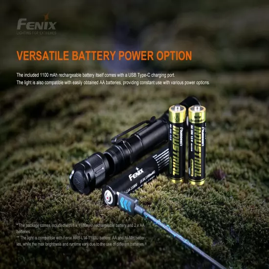 LD22 V2 800 Lumen Slim LED Tactical Flashlight, Rechargeable Battery, 2 X AA Bat