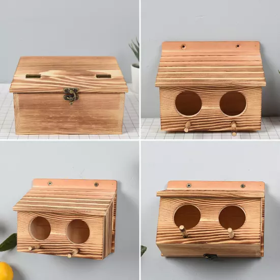 Bird House with 2 Holes Creative Hanging Birdhouse Wooden Garden Bird._