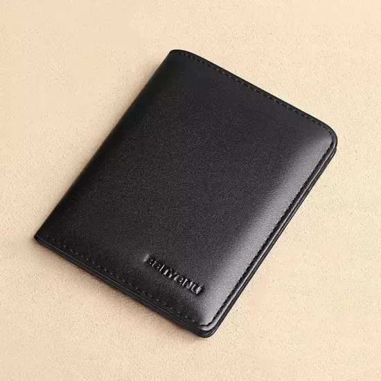 Genuine Leather Rfid Wallet, Slim Minimalist Wallets Black ID Credit Card Holder